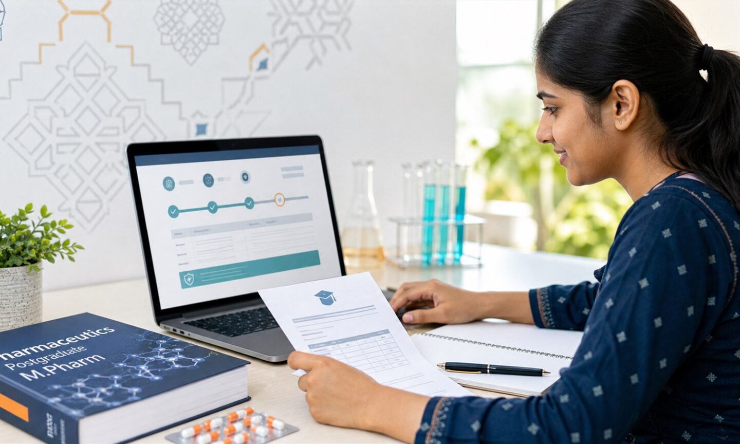 MPharm student reviewing an online seat allotment and admission confirmation