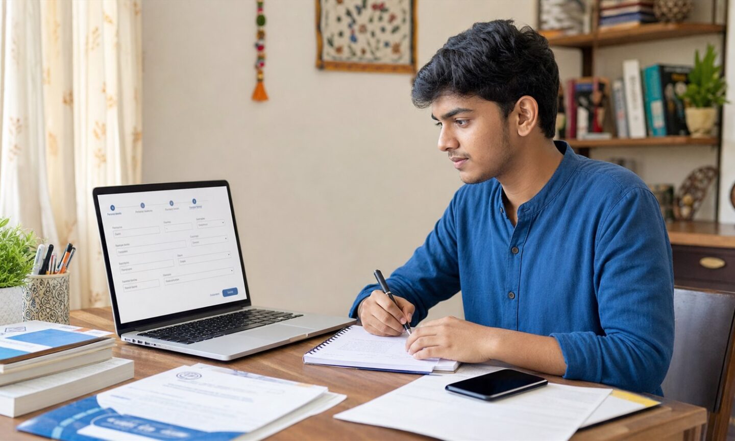 Indian student completing a BAOU distance-learning admission application online