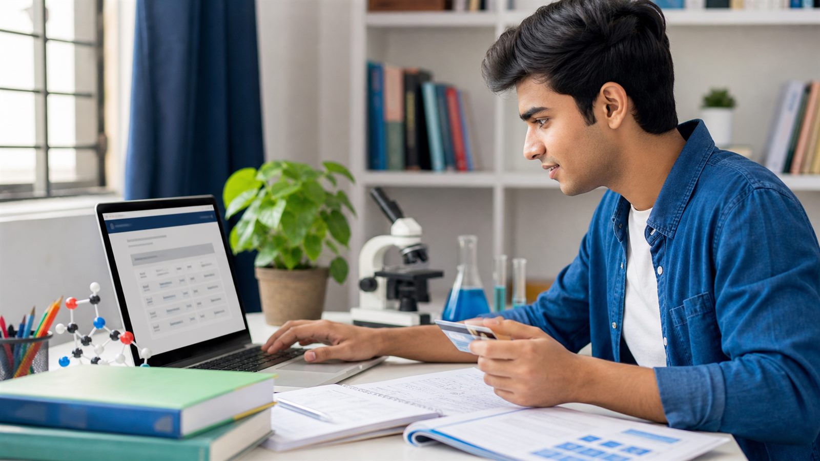NEST-qualified Indian science student checking the CEBS 2026 merit list and admission payment online