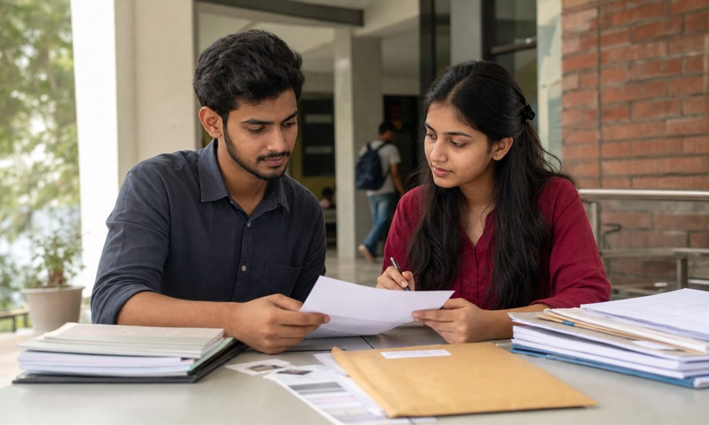 Indian psychology applicants checking documents before university counselling