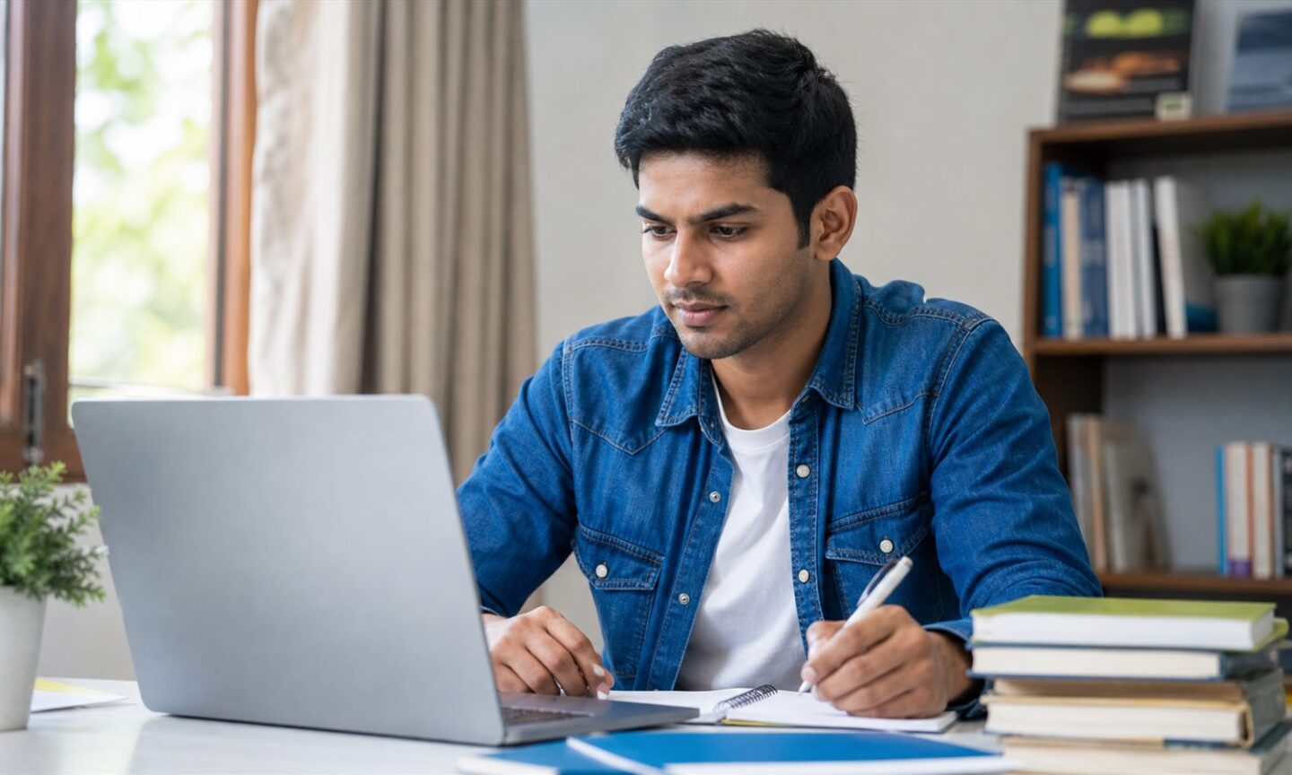 Student checking Haryana PG admission 2026 schedule on a laptop