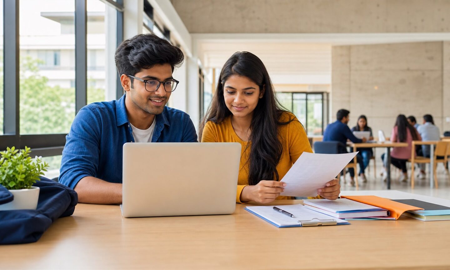 Indian engineering applicants completing HBTU BTech counselling on a laptop