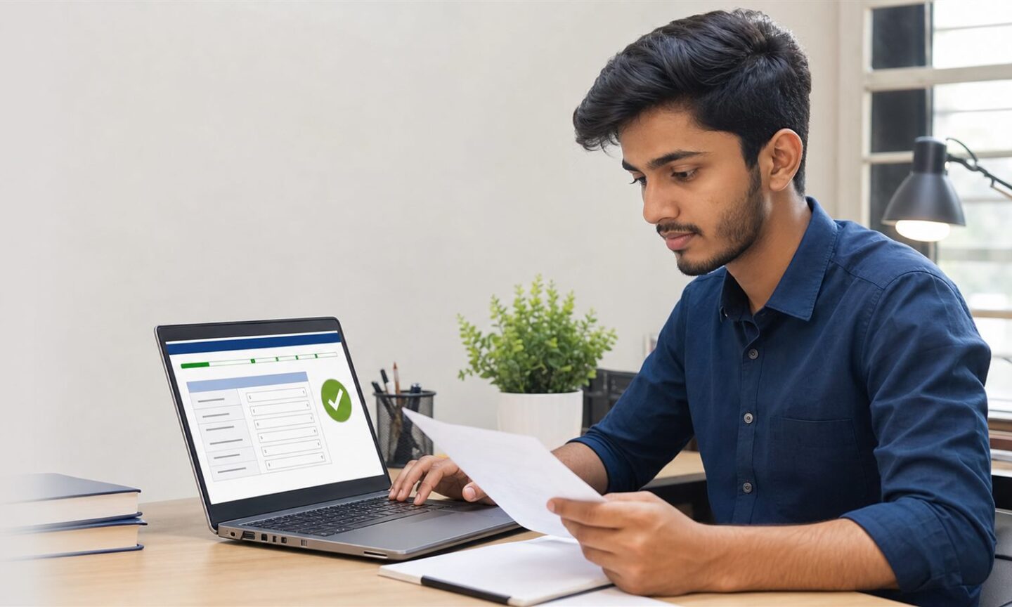 HPTU applicant checking a diploma marksheet while updating marks in an online counselling form