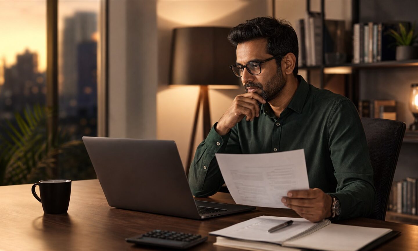 Indian professional reviewing IIM Kozhikode EPGP Phase 3 admission documents