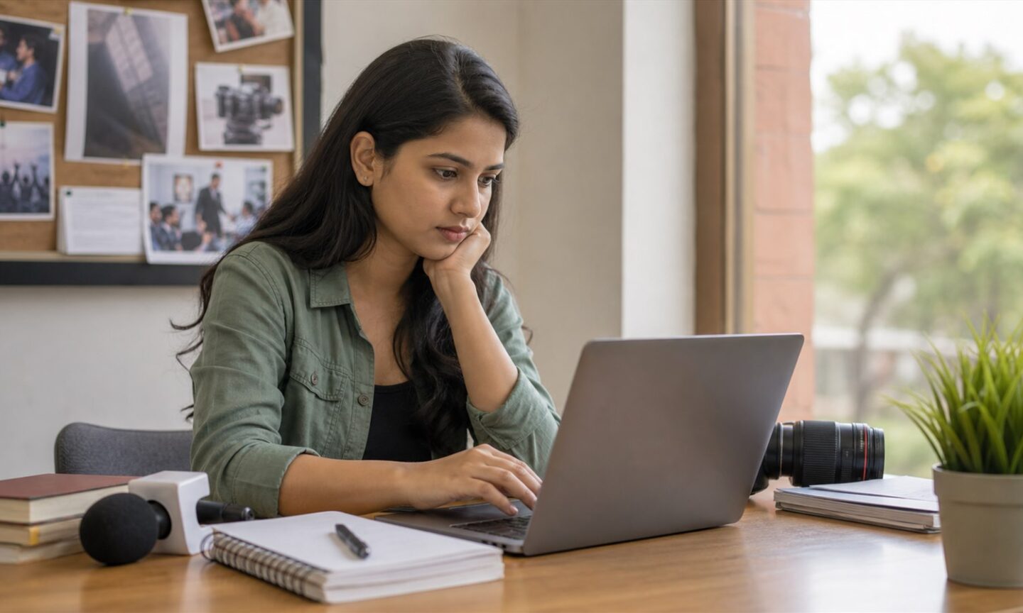 Mass communication student checking IIMC second spot round counselling schedule online