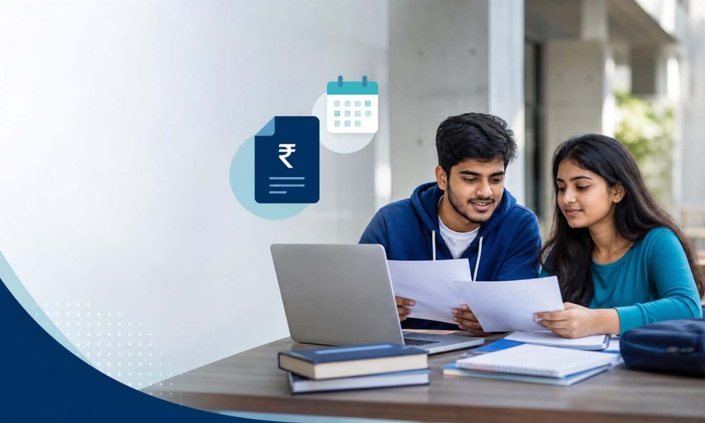 IIT Bombay students reviewing scholarship documents and applying online