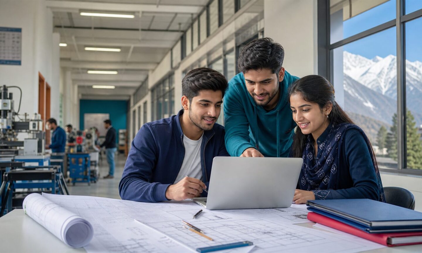 Engineering diploma graduates completing an IUST lateral-entry application in a technical laboratory