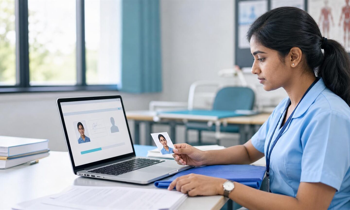 MSc Nursing applicant checking a photograph and signature correction on an online admission portal