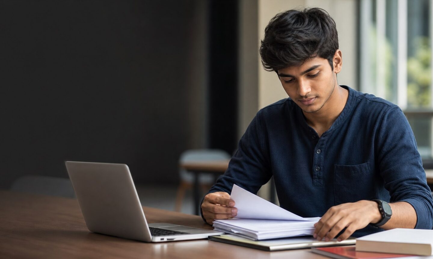 Indian student organising original documents for Nagaland CUET-UG counselling