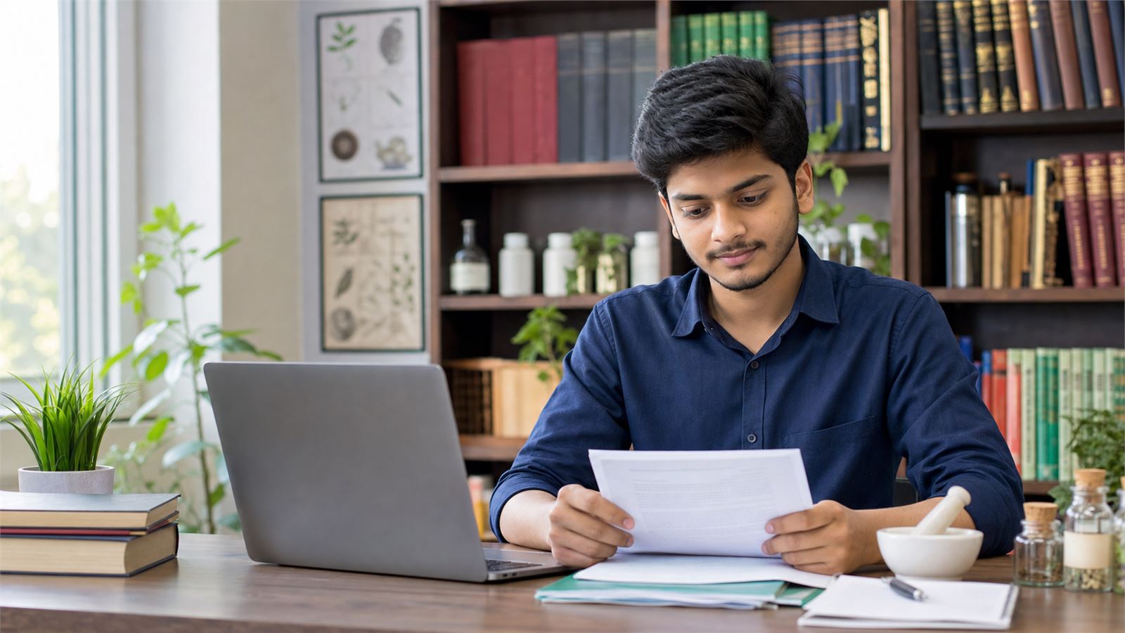 NEET Pre-Tib 2026 candidate reviewing counselling documents and college preferences on a laptop