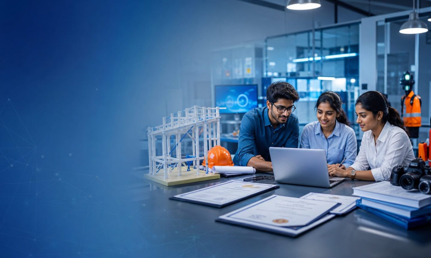 NFSU postgraduate applicants completing a vacant-seat application in an interdisciplinary laboratory