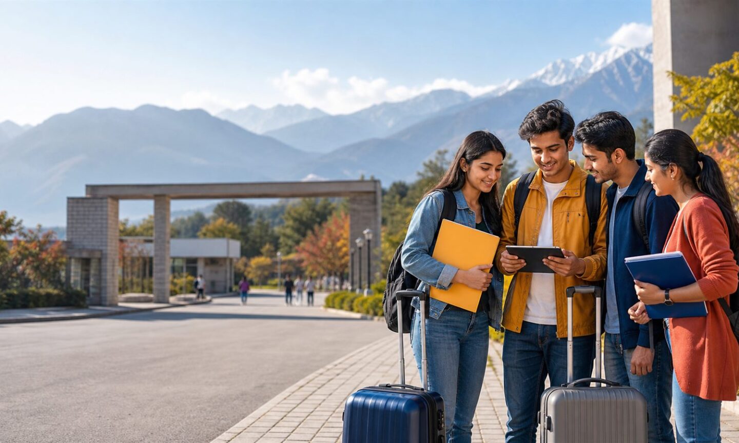 SMVDU students arriving at a hill campus with admission documents and luggage
