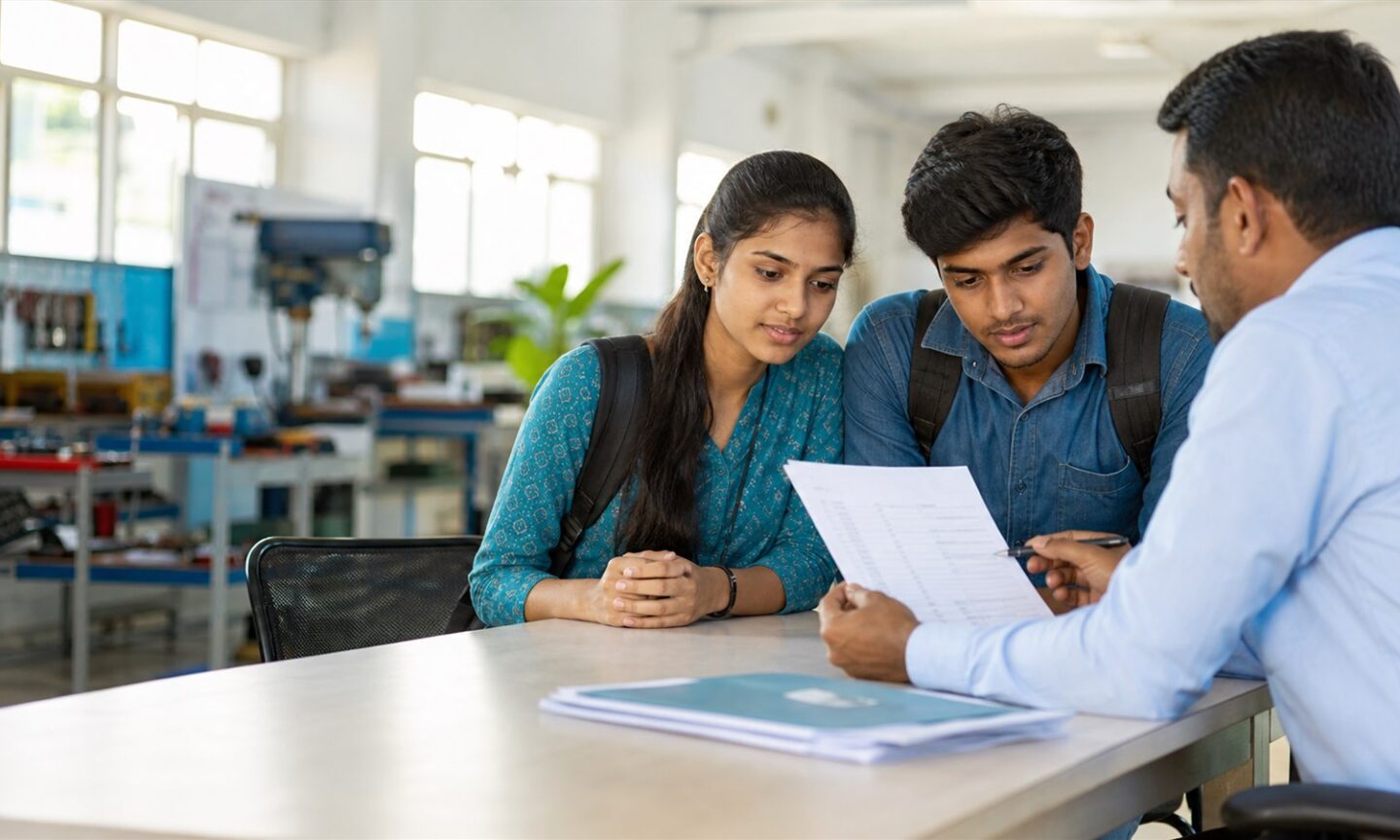 Goa ITI applicants reviewing vocational trade admission choices with an admissions adviser