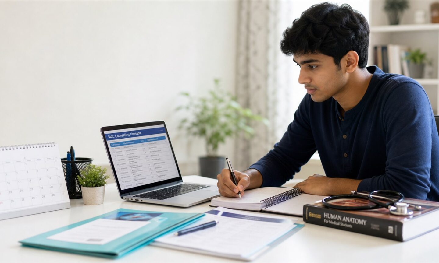 Indian medical aspirant reviewing the NEET UG 2026 MCC counselling schedule